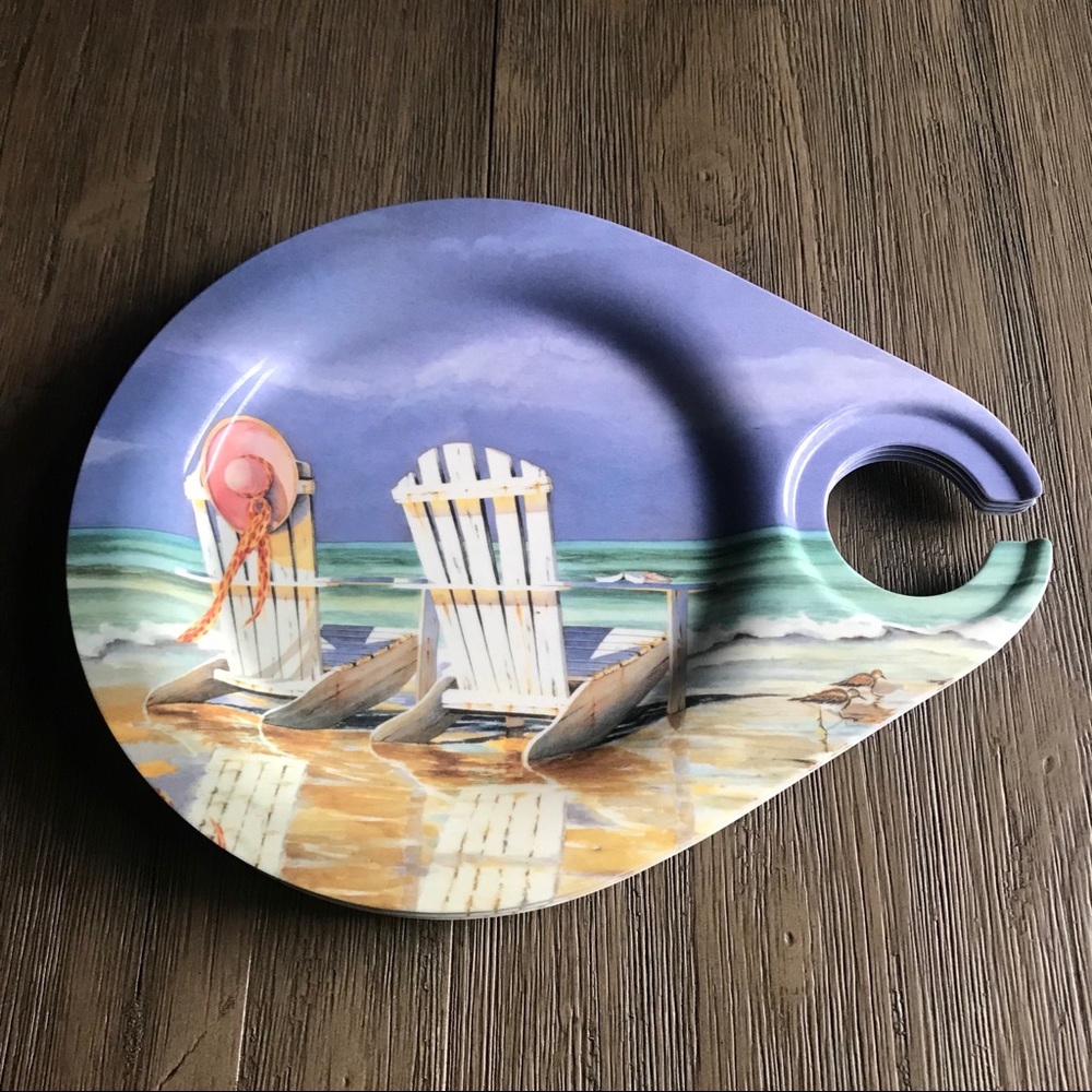♥️HP♥️SET 4 Beach Themed Wine Glass Plastic Plates
